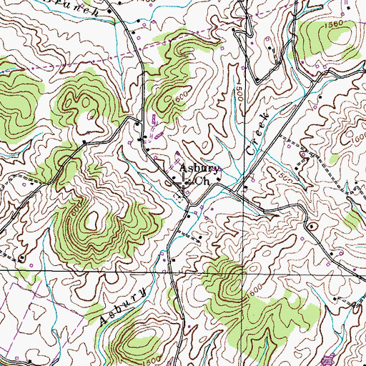 Topographic Map of Asbury United Methodist Church, TN