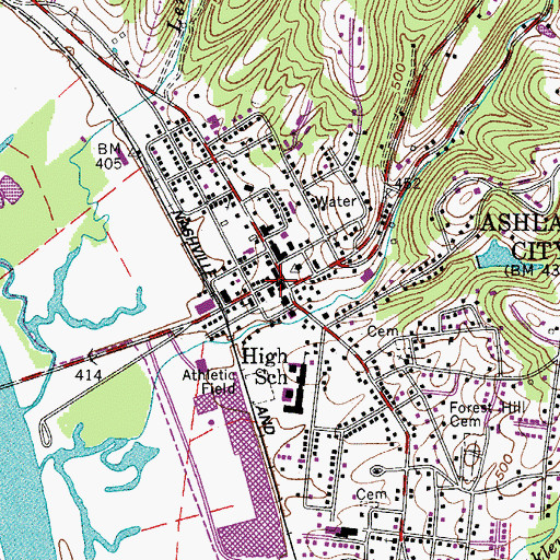 Topographic Map of Ashland City, TN