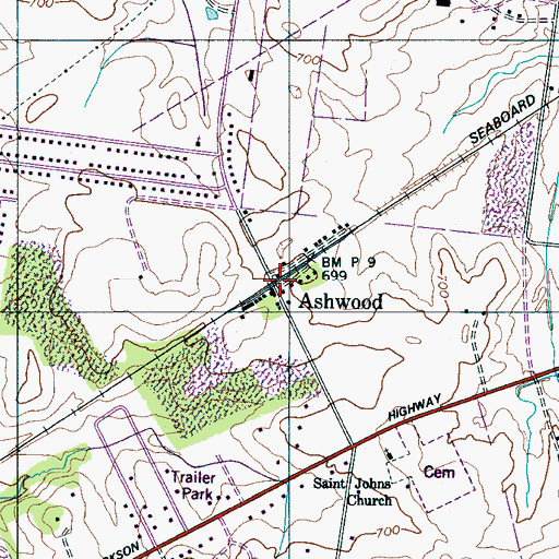 Topographic Map of Ashwood, TN