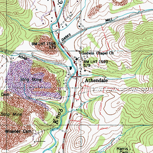 Topographic Map of Athendale, TN