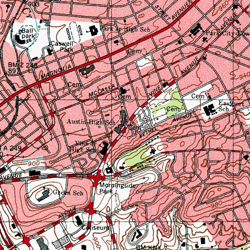 Topographic Map of Austin High School, TN