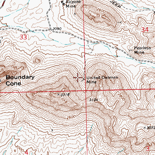 Topographic Map of United Oatman Mine, AZ