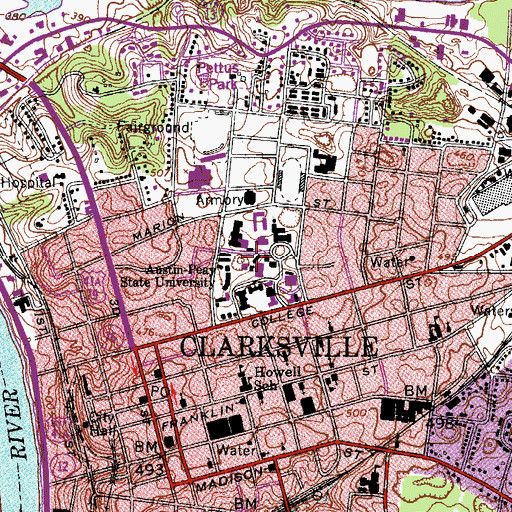 Topographic Map of Austin Peay State University, TN