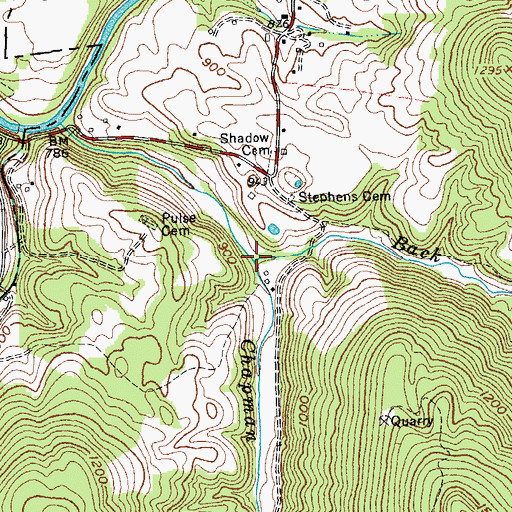 Topographic Map of Back Creek, TN