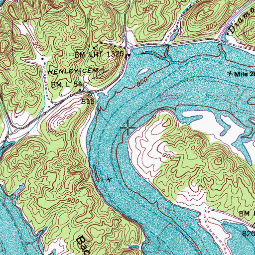 Topographic Map of Bacon Ferry, TN