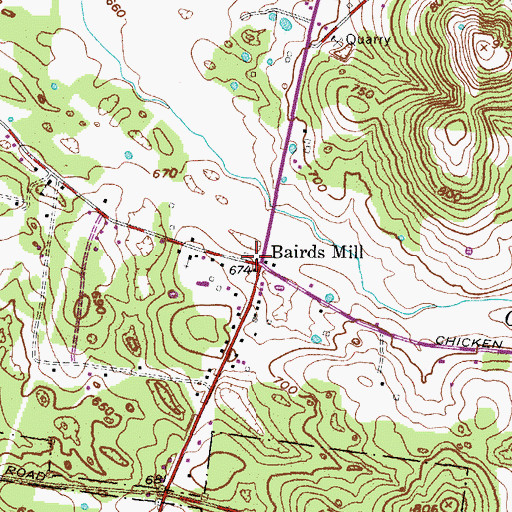 Topographic Map of Bairds Mill, TN