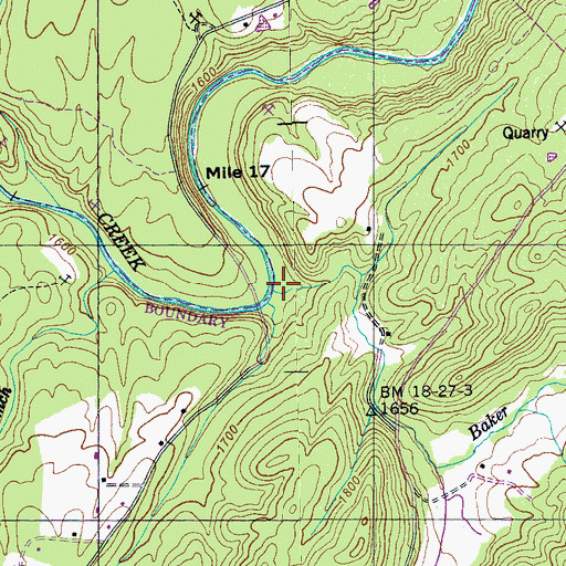 Topographic Map of Baker Branch, TN
