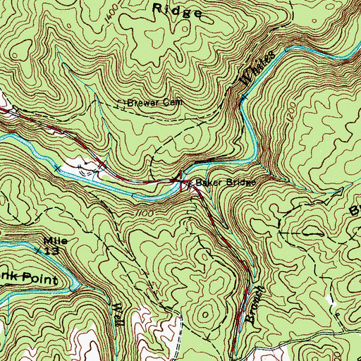 Topographic Map of Baker Bridge, TN