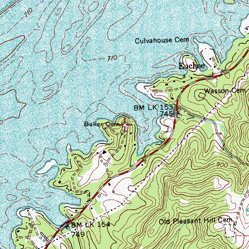 Topographic Map of Baker Cemetery, TN