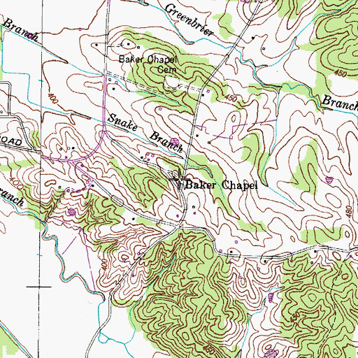 Topographic Map of Baker Chapel, TN
