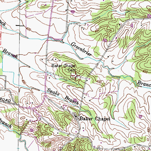 Topographic Map of Baker Chapel Cemetery, TN