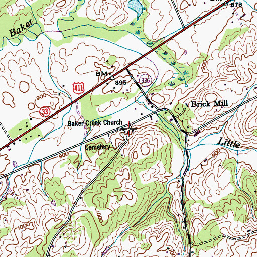 Topographic Map of Bakers Creek Presbyterian Church, TN