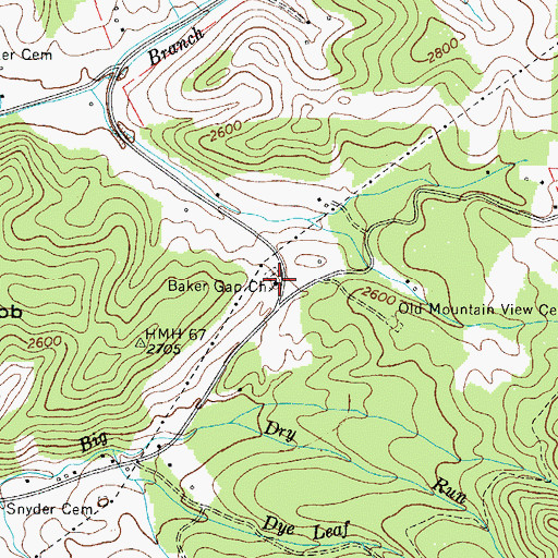Topographic Map of Baker Gap Church, TN