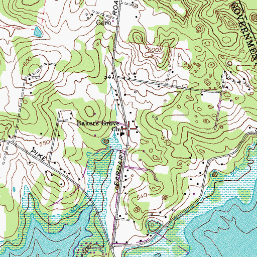 Topographic Map of Bakers Grove Church, TN