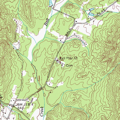 Topographic Map of Ball Play Church, TN