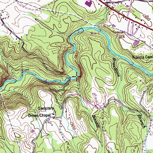 Topographic Map of Bardill Branch, TN