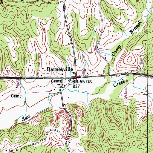Topographic Map of Barnesville, TN