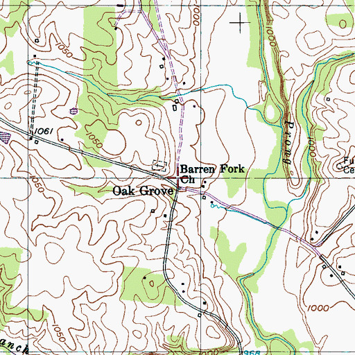 Topographic Map of Barren Fork Church, TN