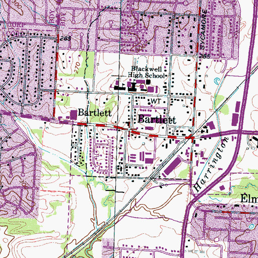Topographic Map of Bartlett, TN