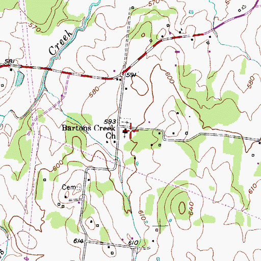 Topographic Map of Bartons Creek Church, TN
