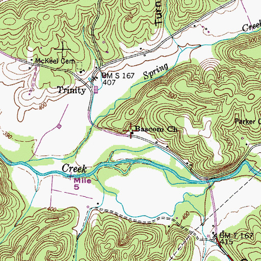 Topographic Map of Bascom Church, TN