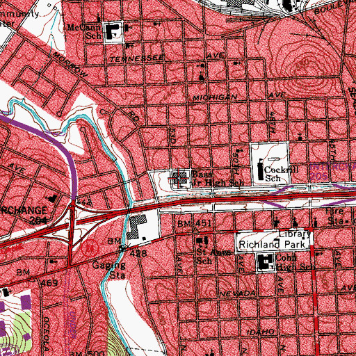 Topographic Map of Bass Junior High School, TN