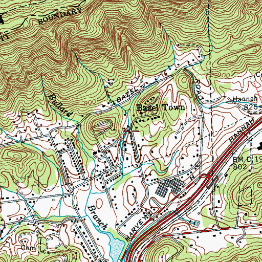 Topographic Map of Bazel Town, TN