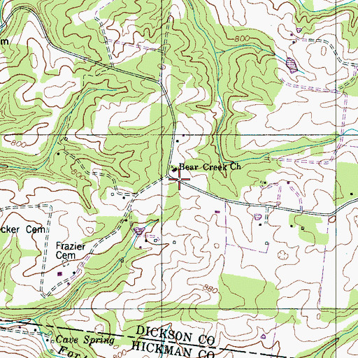 Topographic Map of Bear Creek Freewill Baptist Church, TN
