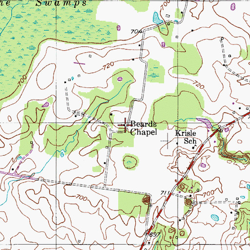 Topographic Map of Beards Chapel, TN