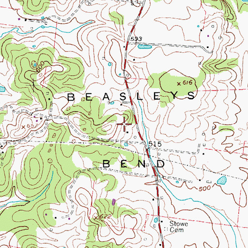 Topographic Map of Beasleys Bend, TN