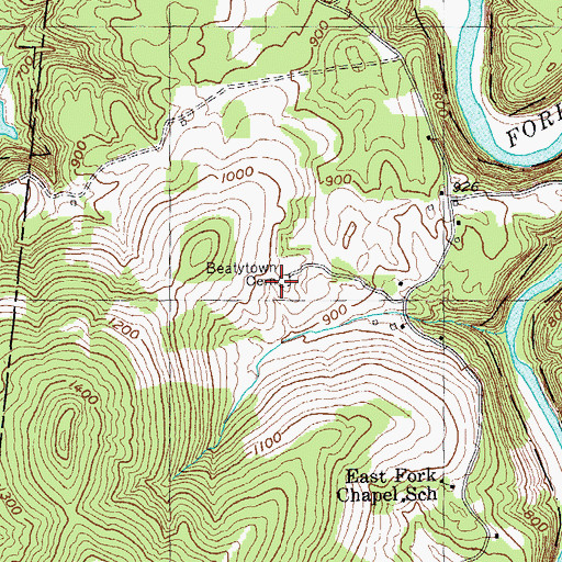Topographic Map of Beatytown Cemetery, TN