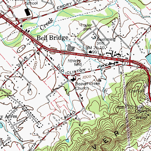 Topographic Map of Beaver Creek Church, TN
