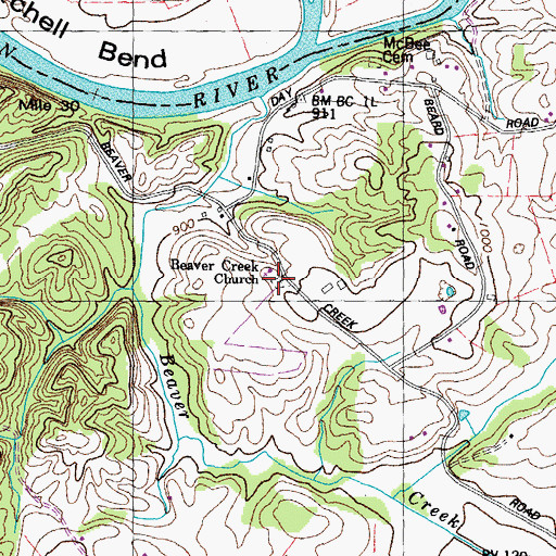 Topographic Map of Beaver Creek Church, TN