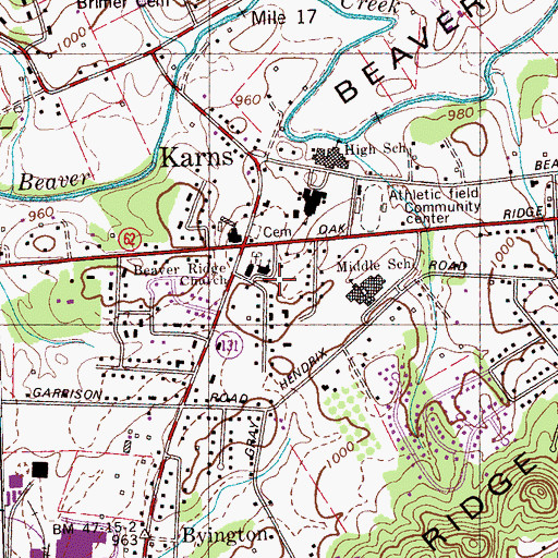 Topographic Map of Beaver Ridge United Methodist Church, TN