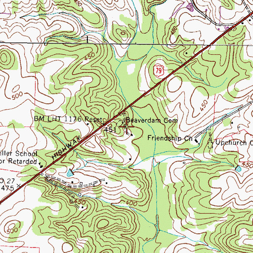 Topographic Map of Beaverdam Cemetery, TN