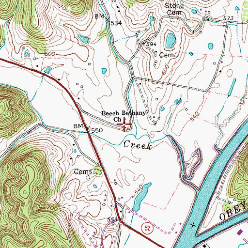 Topographic Map of Beech Bethany Church, TN