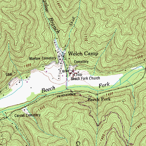 Topographic Map of Beech Fork Baptist Church, TN