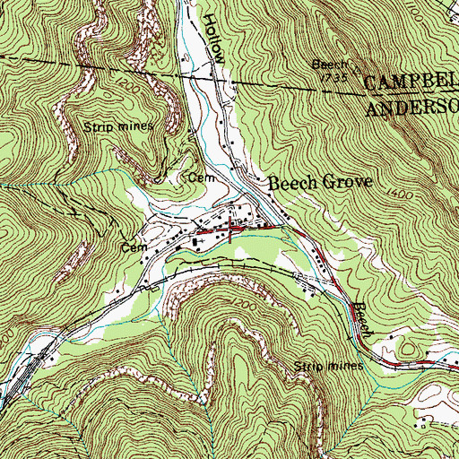 Topographic Map of Beech Grove, TN