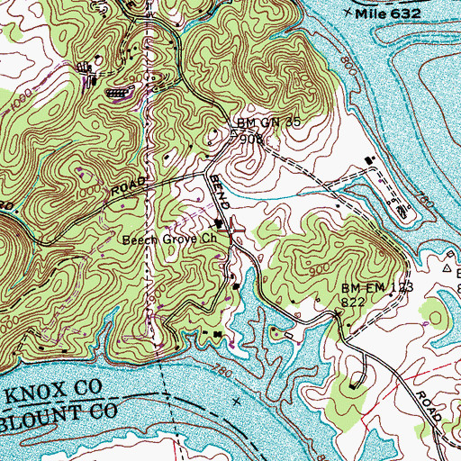 Topographic Map of Beech Grove Church, TN