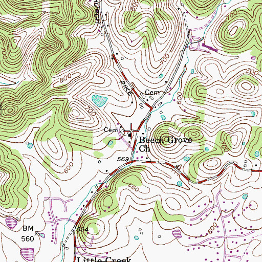 Topographic Map of Beech Grove Church, TN