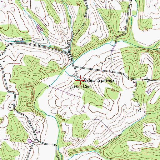 Topographic Map of Belew Springs, TN