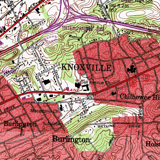 Topographic Map of Bell Avenue Church, TN
