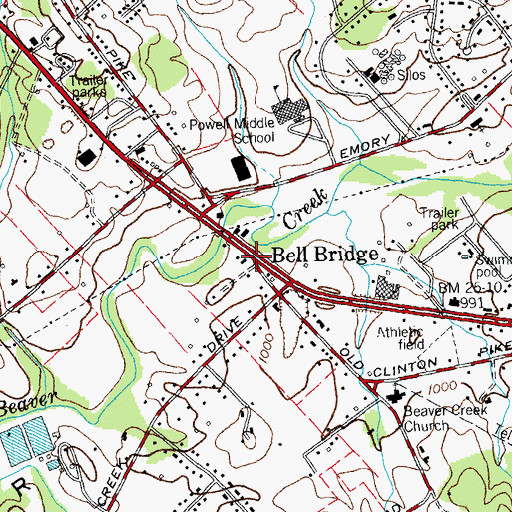 Topographic Map of Bell Bridge, TN