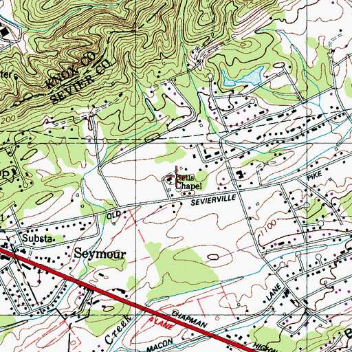 Topographic Map of Bells Chapel, TN