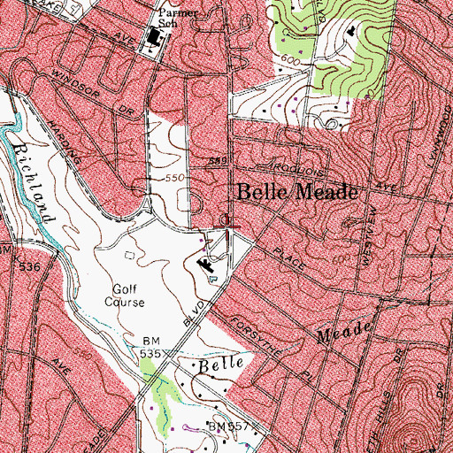 Topographic Map of Belle Meade, TN