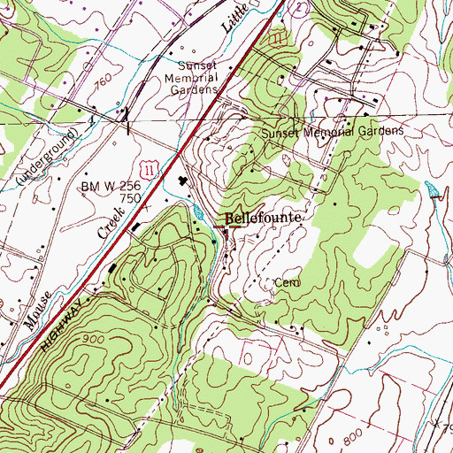 Topographic Map of Bellefounte, TN
