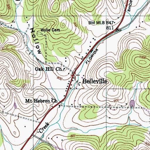 Topographic Map of Belleville, TN