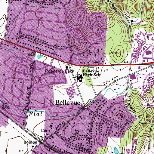 Topographic Map of Bellevue High School, TN