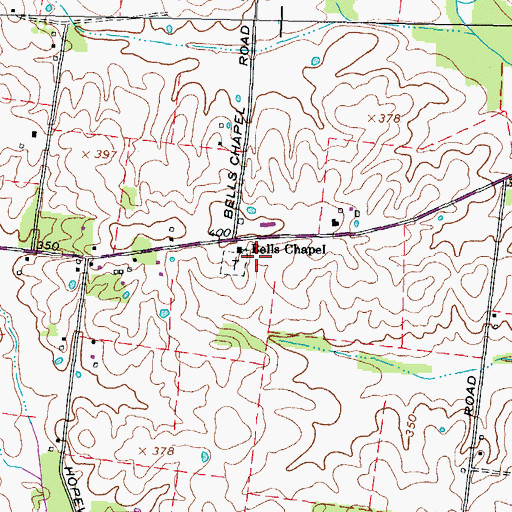 Topographic Map of Bells Chapel, TN