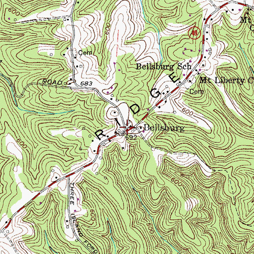 Topographic Map of Bellsburg, TN